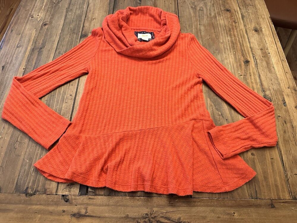 Maeve By Anthropologie Cowl Neck Peplum Sweater Top Size XS Coral Pullover Shirt